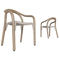 Modern Minimalist Single Chair With Light Wood Frame And Beige Cushion Curved Armrests Home Furniture