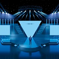 Modern Stage Design Person Standing Center San Su Sign Steps Starry Background Lighting