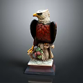 Eagle Sculpture Carving With White Head Red Body Standing On Wooden Base With Grape Vine