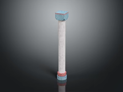 Elegant White Column With Blue Capital And Red Base Decorative Architectural Element 3d model