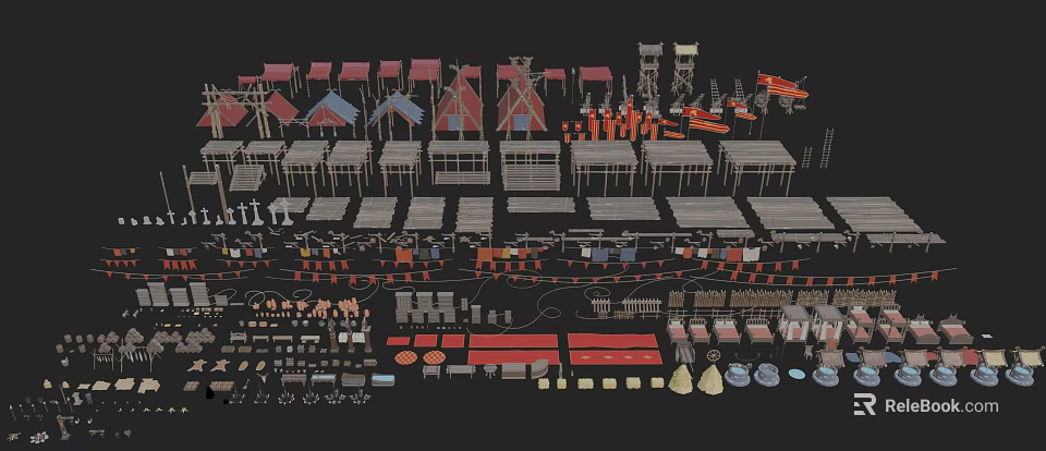 Diverse Detailed Architectural Model Design Elements With Roofs Structures And Windows 3d model 