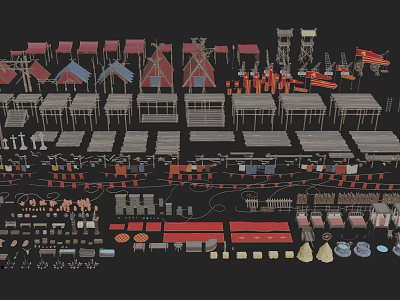 Diverse Detailed Architectural Model Design Elements With Roofs Structures And Windows 3d model