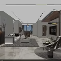 Modern Living and Dining Room With TV Wall Light Sofa And Floor to Ceiling Windows