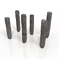Stone Wood Cylindrical Columns With Textured Surface Arranged On White Background 3d model