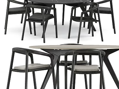 Modern Dining Table Set With Black Frame And Upholstered Chairs 3d model