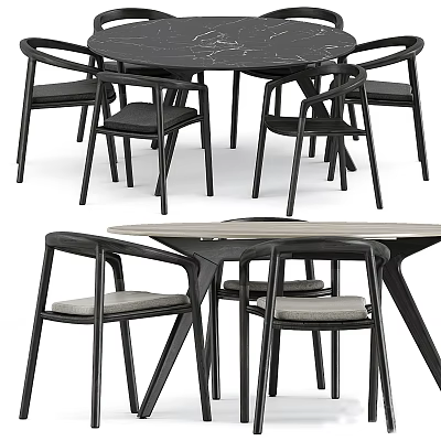 Modern Dining Table Set With Black Frame And Upholstered Chairs 3d model