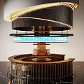 Elegant Circular Bar Counter Design With Ring Lighting Digital Screen Wine Rack And Stools 3d model