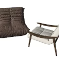 Modern Leisure Chairs With Brown Puffy Seat And Wooden Armrest Light Colored Cushion