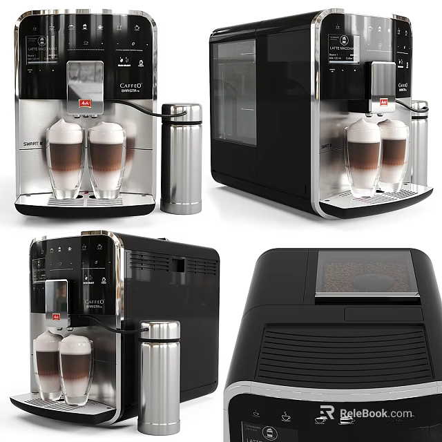Modern Black Stainless Steel Coffee Machine With Espresso Cups And Multiple Views 3d model 