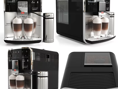 Modern Black Stainless Steel Coffee Machine With Espresso Cups And Multiple Views 3d model