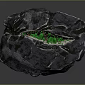 Split Black Rock Interior View With Green Crystals Inside Natural Formation 3d model