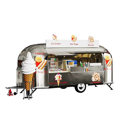Mobile Food Truck Serving Ice Cream Hot Dogs Donuts And Fries Street Snacks 3d model