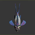 Colorful Fish Sculpture With Intricate Carving Details Blue And Purple Metallic Texture