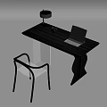 Modern Black Desk With Transparent Chair Table Lamp And Laptop Setup