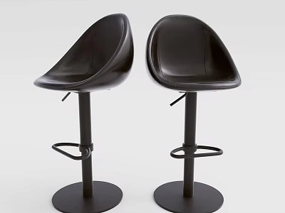 Modern Black Bar Stools With Metal Frame Round Base And Footrest Design 3d model