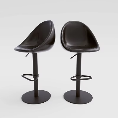 Modern Black Bar Stools With Metal Frame Round Base And Footrest Design 3d model