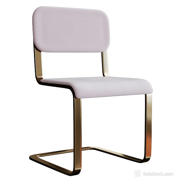 Modern Luxury Dining Chair With Golden Metal Frame And Light Pink Upholstered Seat 3d model 