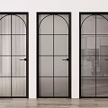 Three Modern Swing Doors With Black Frames And Arched Glass Tops In Interior 3d model