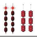 Red Chinese Lanterns With Hanging Knots And Multi Layered Designs On Black Background