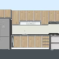 Modern Kitchen Interior With Wooden Upper And Lower Cabinets Refrigerator Stove And Sink