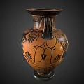 Ancient Greek Hand Painted Ceramic Amphora With Two Handles And Black Orange Figural Decorative Patterns