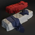 Red And White Tufted Sofa Bench With Soft Fabric Cover Design 3d model