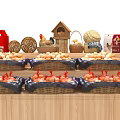 Supermarket Grocery Display With Fresh Eggs Woven Baskets And Red Shopping Bags