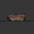 Red Convertible Toy Car With Steering Wheel Inspired By Land Rover On Green Mossy Ground