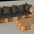 Wooden Pallet Double Sofa With Dark Cushions And Matching Coffee Table