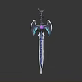 Winged Sword With Blue Glowing Blade Ornate Hilt And Purple Gemstone