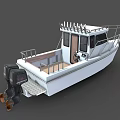White Motor Boat With Metal Railings Wooden Deck And Cabin Design
