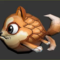 Cute Orange Fox Fish Hybrid Game Movie Character With Big Eyes Scaly Body 3D Design