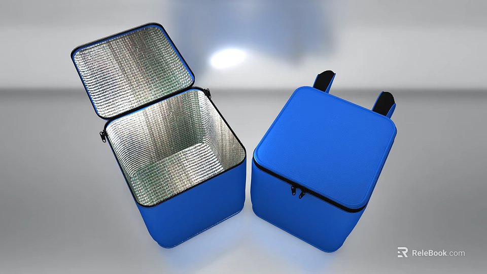 Blue Cooler Boxes Set With Open Lid Silver Lining And Closed Case Black Handles 3d model 