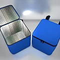 Blue Cooler Boxes Set With Open Lid Silver Lining And Closed Case Black Handles 3d model