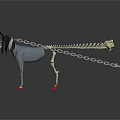 Cartoon Style Gray Horse With Front Complete Body And Back Skeleton Red Yellow Hooves