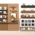 Wooden Wall Mounted Shelves With Books Decorative Items And Photo Frames
