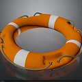 Orange Lifebuoy With White Stripes And Rope For Safety Use