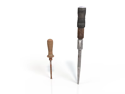 Small And Large Workshop Screwdrivers With Wooden Handles And Metal Shafts 3d model