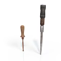 Small And Large Workshop Screwdrivers With Wooden Handles And Metal Shafts