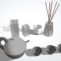 Elegant Modern Ceramic Teaset With Teapot Three Teacups And Glass Container