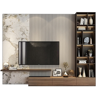 Modern TV Background Wall Color TV Book Vase 3d model