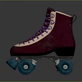 Vintage Burgundy Suede Roller Skates With Purple Blue Laces And Teal Wheels