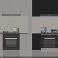 Modern Kitchen With Light And Dark Cabinets Stove Oven And Pots