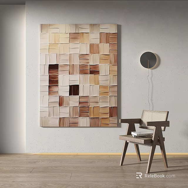 Abstract Art Painting Made Of Geometric Wooden Blocks In Warm Neutral And Brown Tones 3d model 
