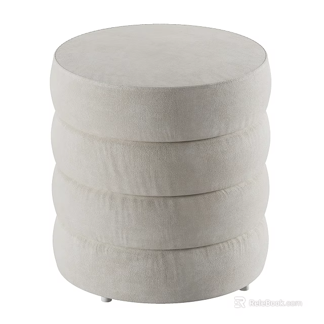 Round Light Beige Upholstered Sofa Stool With Stacked Layers Design 3d model