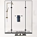 Modern Gold Shower Head In Glass Enclosure With Black Bath Mat And White Slippers