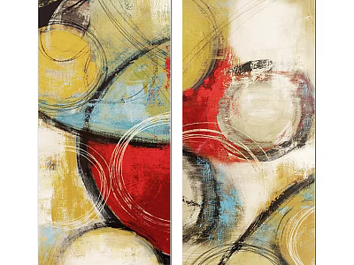 Abstract Modern Art Painting With Curves Circles And Vibrant Colors For Home Wall 3d model