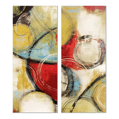 Abstract Modern Art Painting With Curves Circles And Vibrant Colors For Home Wall 3d model