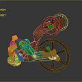 Colorful Wooden Mechanical Toy with Rotating Wheels and Green Yellow Parts