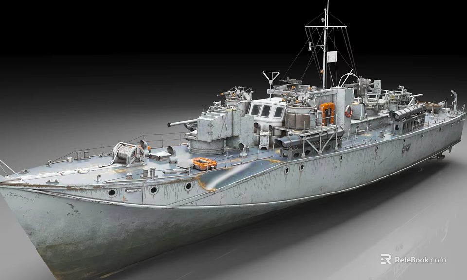 Vintage Warship Featuring Gray Hull Deck Cannons Antenna And Rustic Details 3d model 
